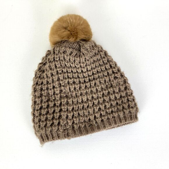 Kyi Kyi Canada Brown Wool Blend Hat with Pom Pom Knit Crochet - Picture 1 of 4